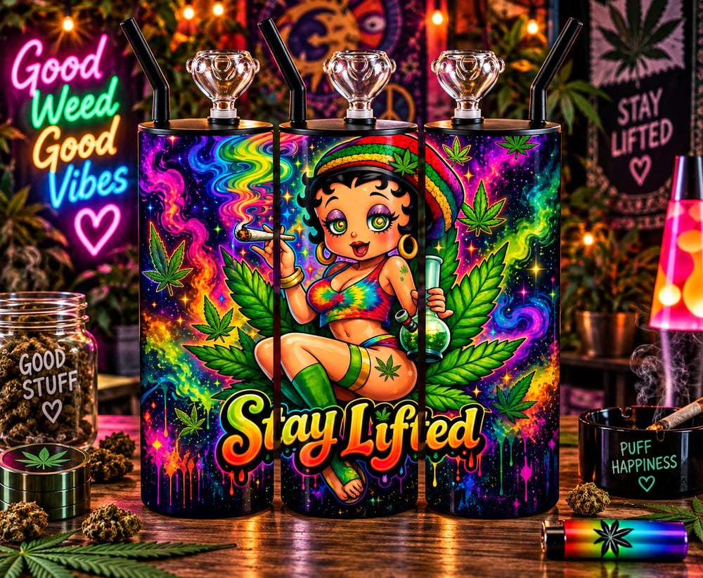 Stay Lifted 20 oz Cold Smoke Tumbler | Psychedelic Cannabis Girl Design