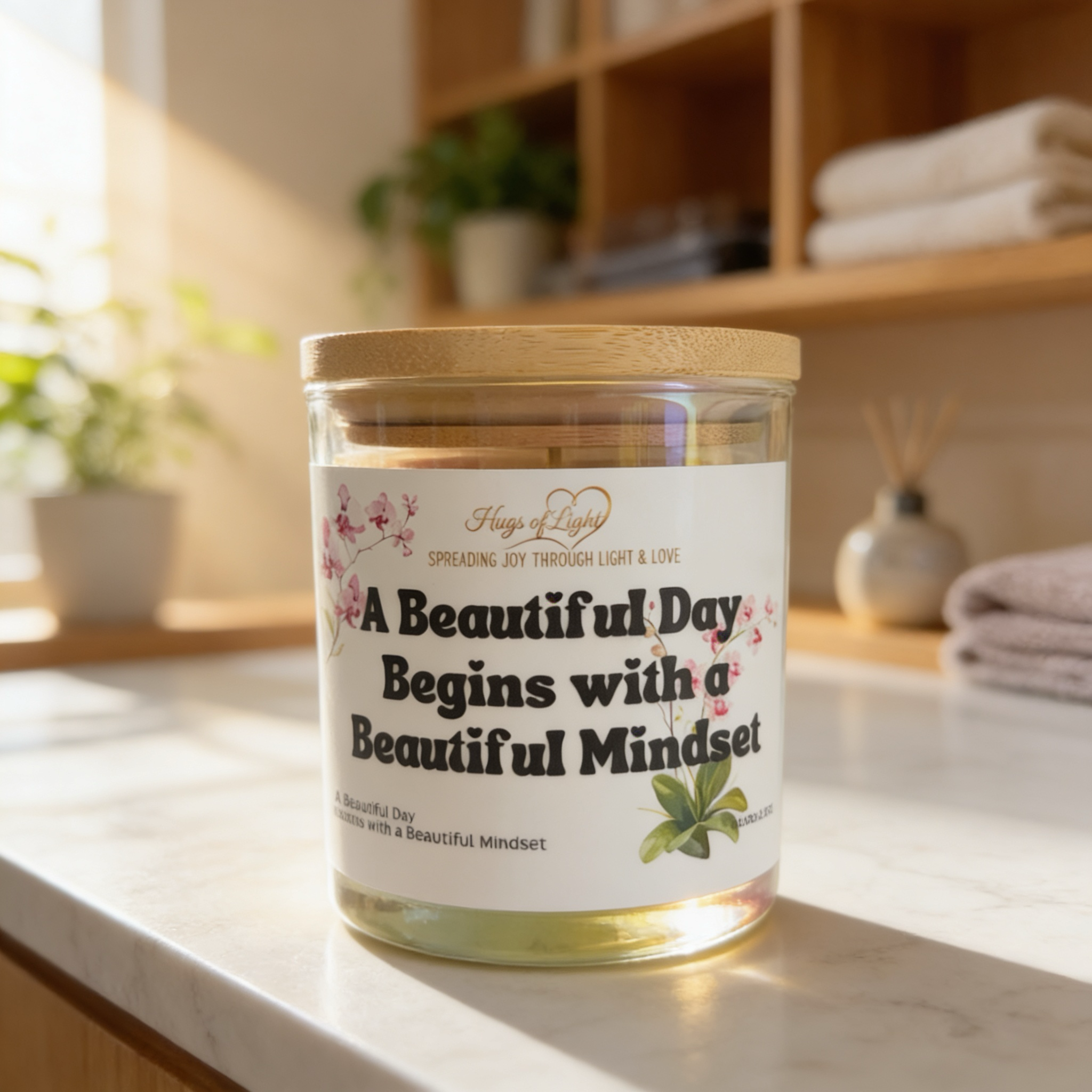 A Beautiful Day Begins with a Beautiful Mindset Candle by Hugs of Light