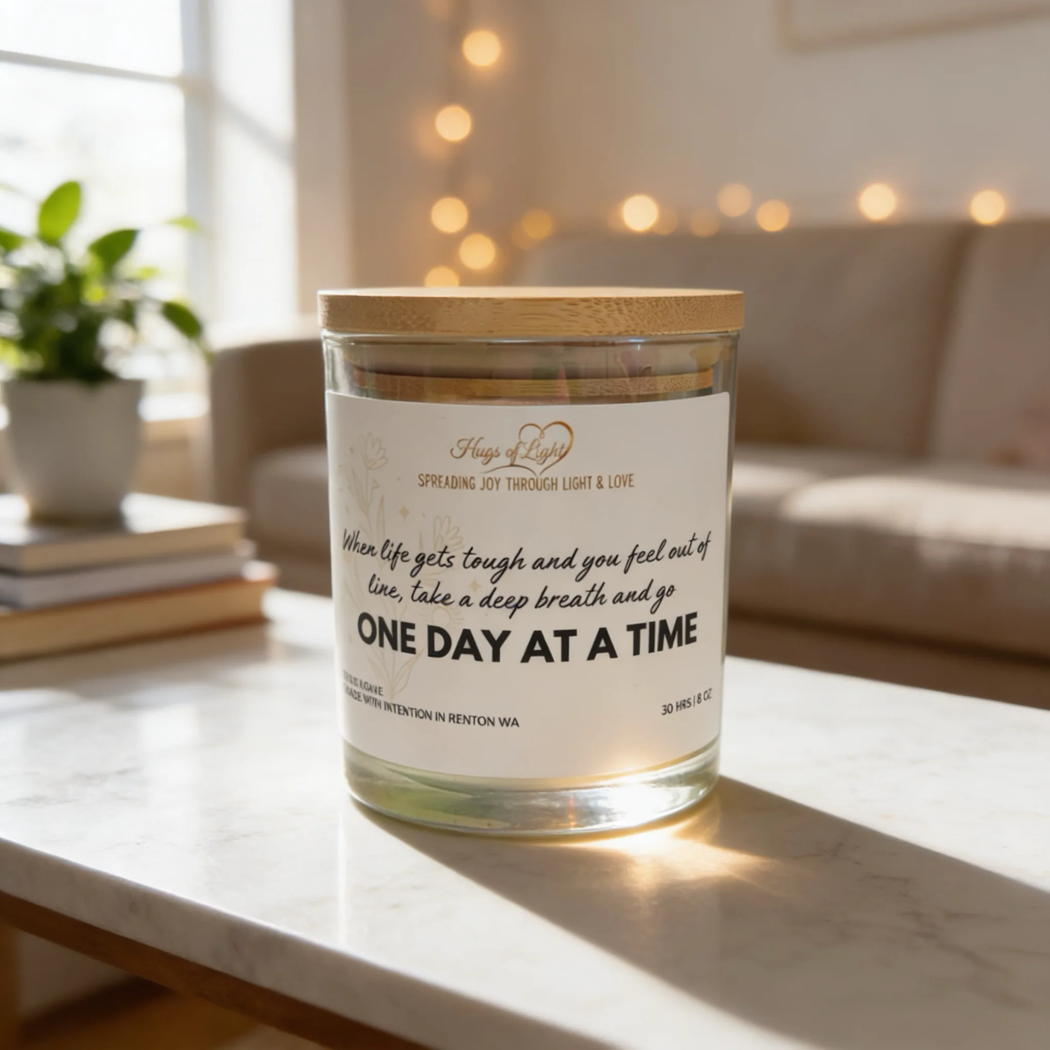 One Day at a Time Candle by Hugs of Light