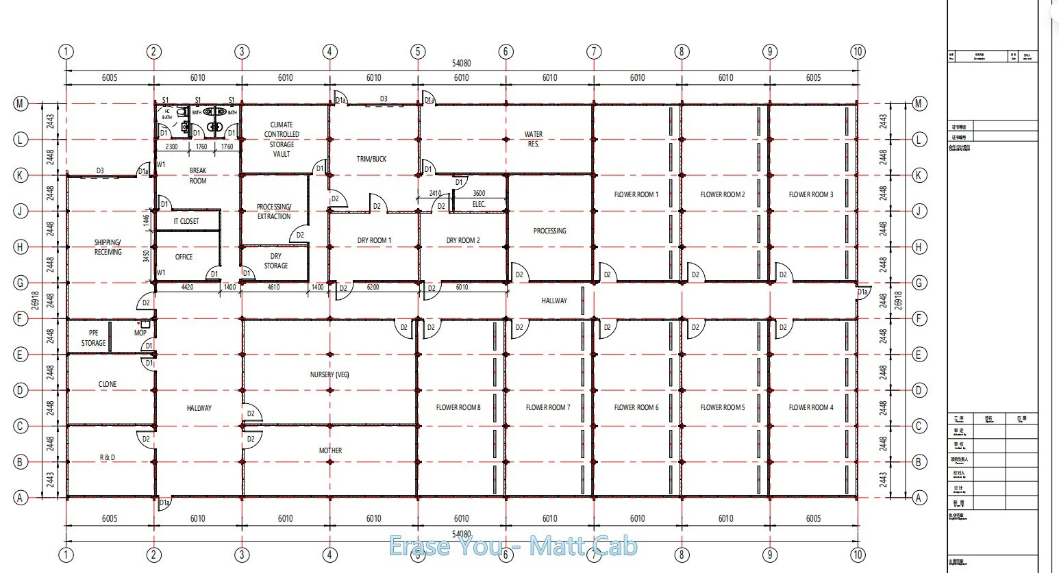 Facility plan showing modular rooms and support areas