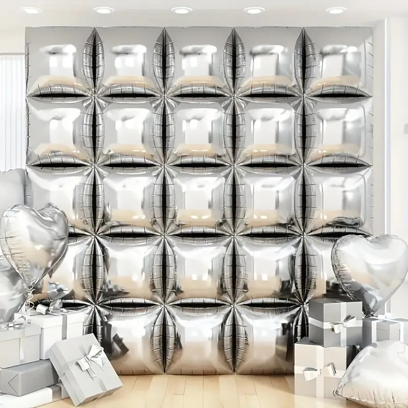 Silver balloon wall for a party backdrop