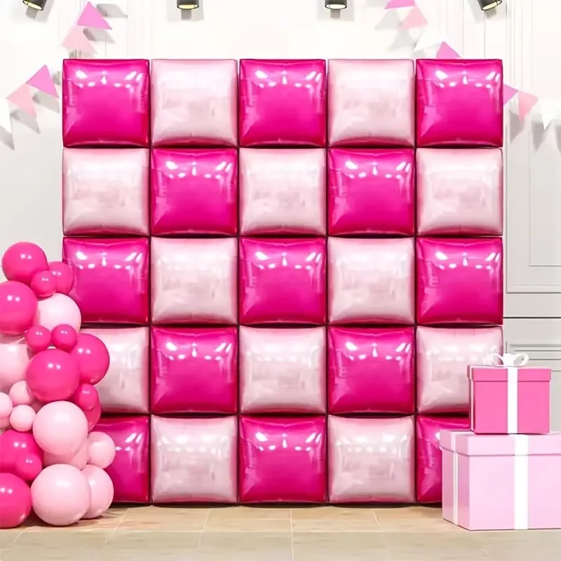 Pink balloon wall with party balloons