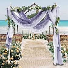Blue fabric wedding backdrop on Myrtle Beach
