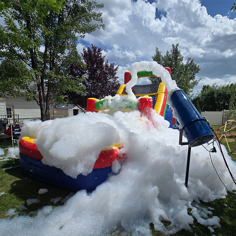 Foam cannon making a foam-filled outdoor party
