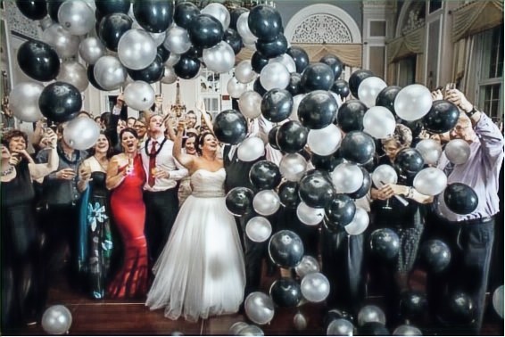Balloon drop prepared for a wedding celebration