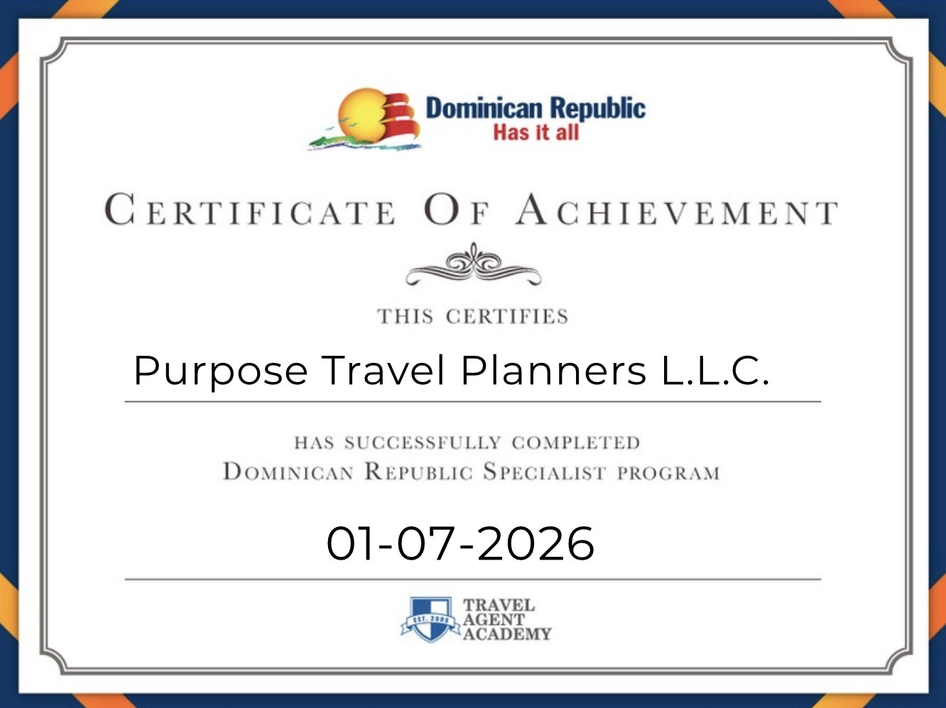 Certificate of appointment for Purpose Travel Planners L.L.C.