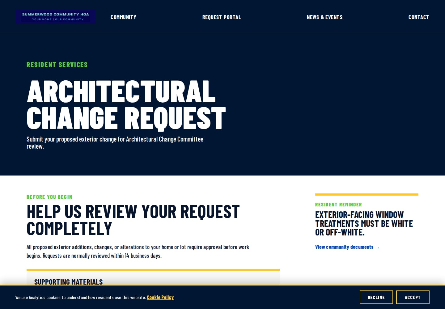 Summerwood architectural request resource for exterior changes