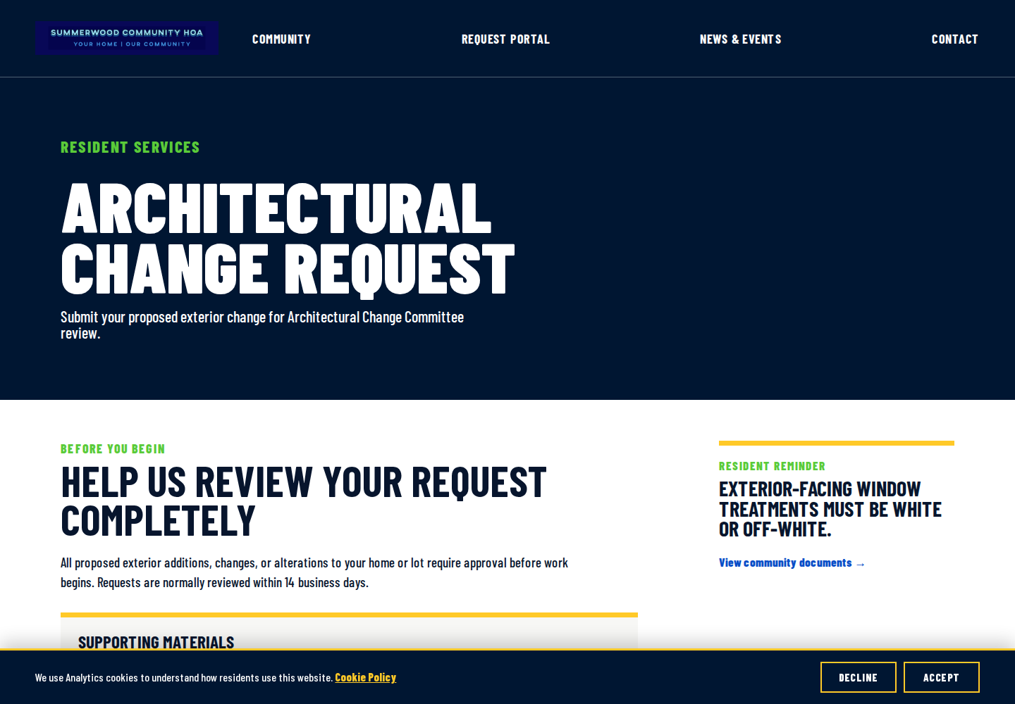 Summerwood Architectural Change Request page