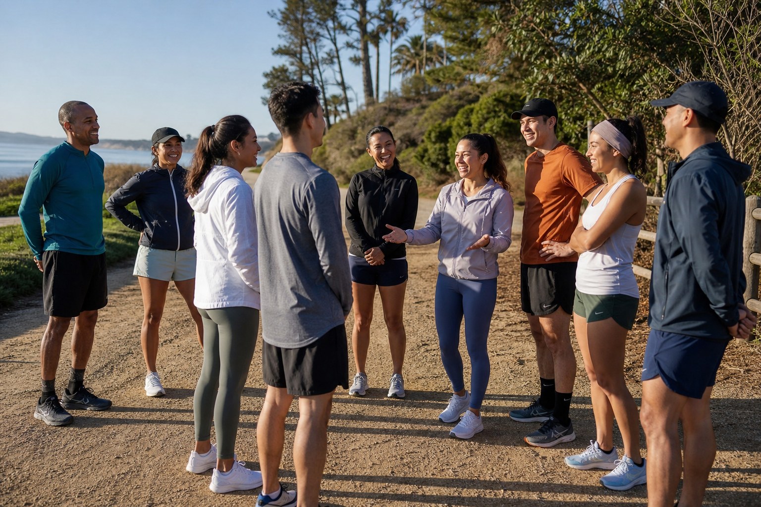 A welcoming group of runners meeting before an easy run