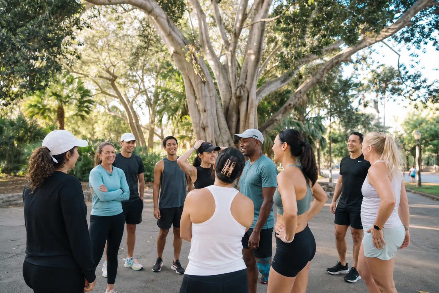 Inclusive runners and walkers gathering in Balboa Park
