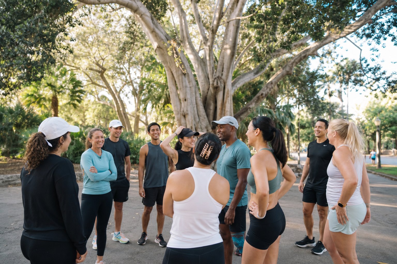 Inclusive runners and walkers gathering in Balboa Park