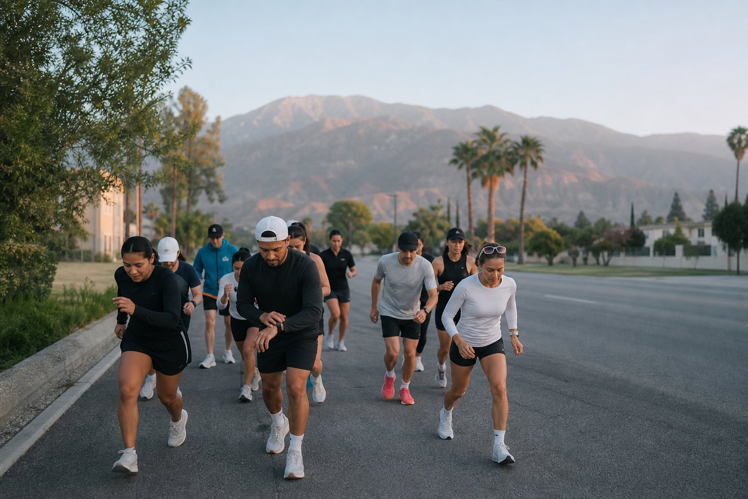 Runners beginning an early Sunday run in Loma Linda