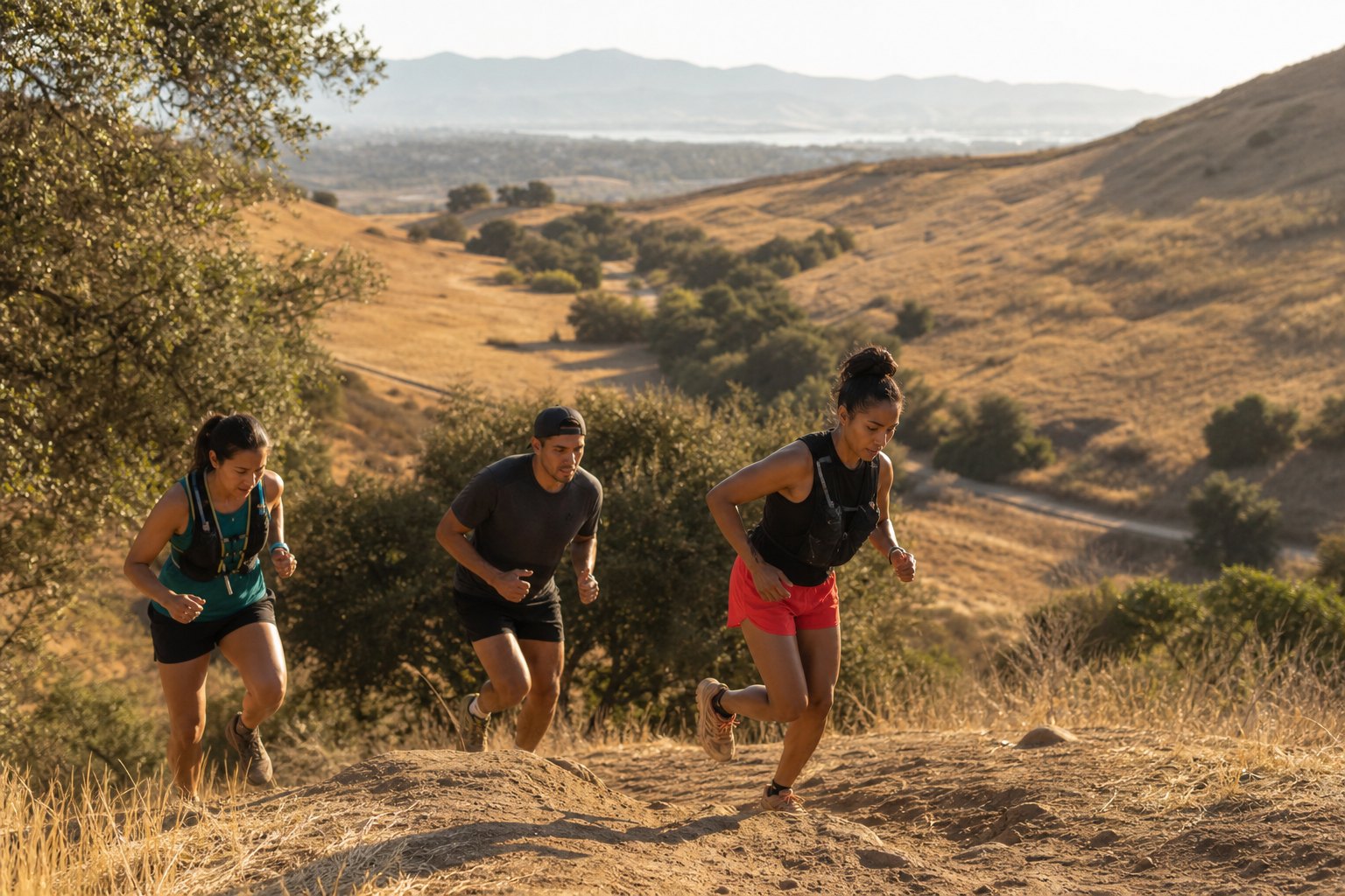 Trail runners climbing through Mission Trails Regional Park
