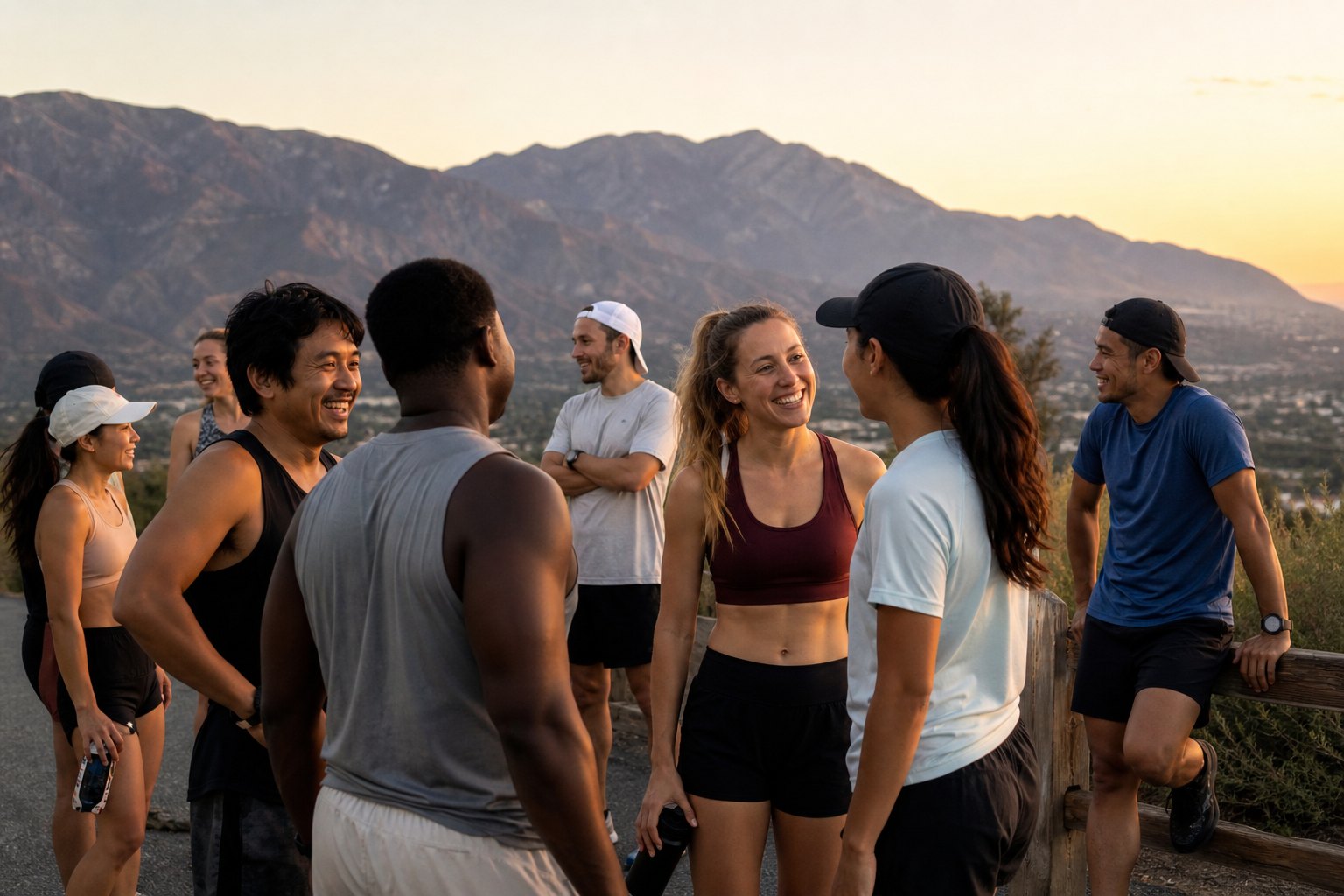 Runners sharing a sunset moment in Rancho Cucamonga