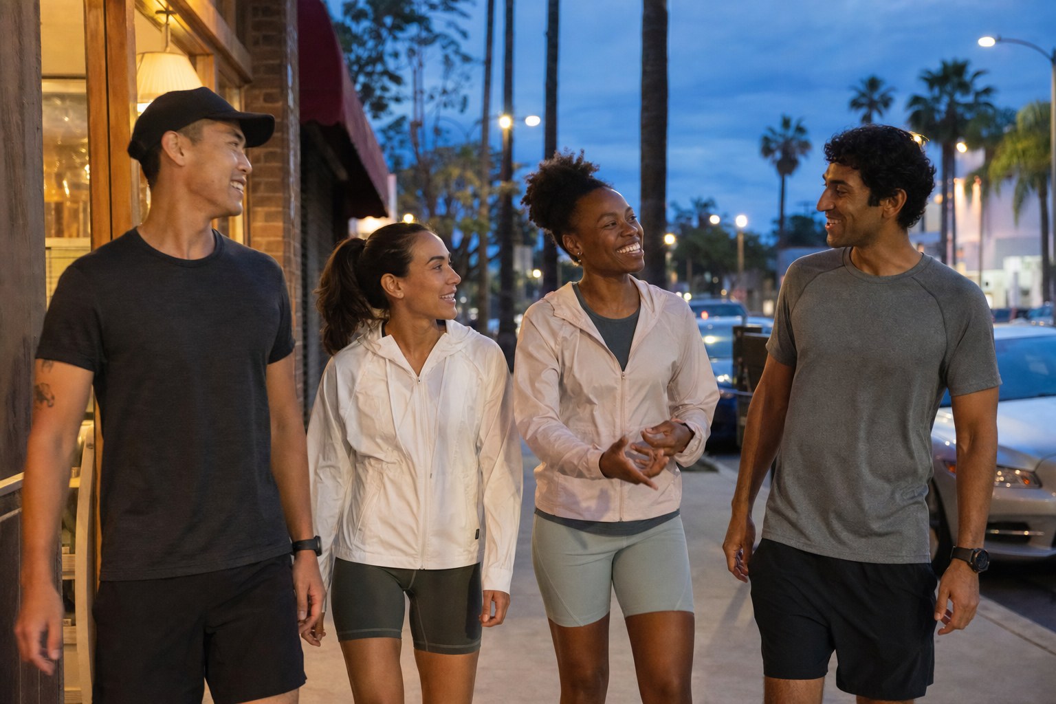 Runners and walkers together near the coast