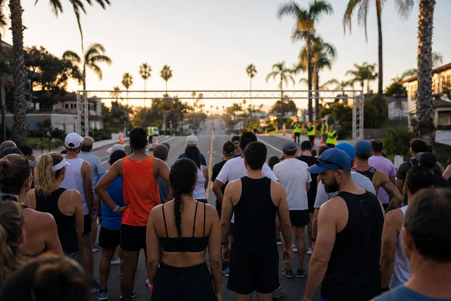 Runners gathering at a Southern California start line