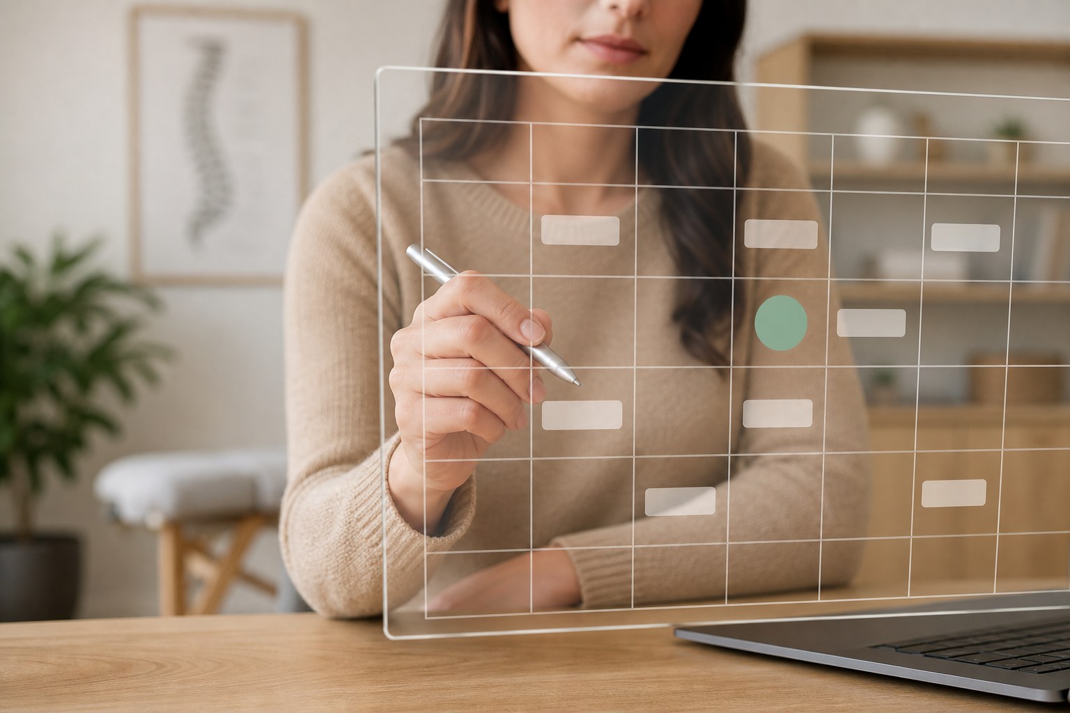 Patient selecting an appointment date on a transparent calendar