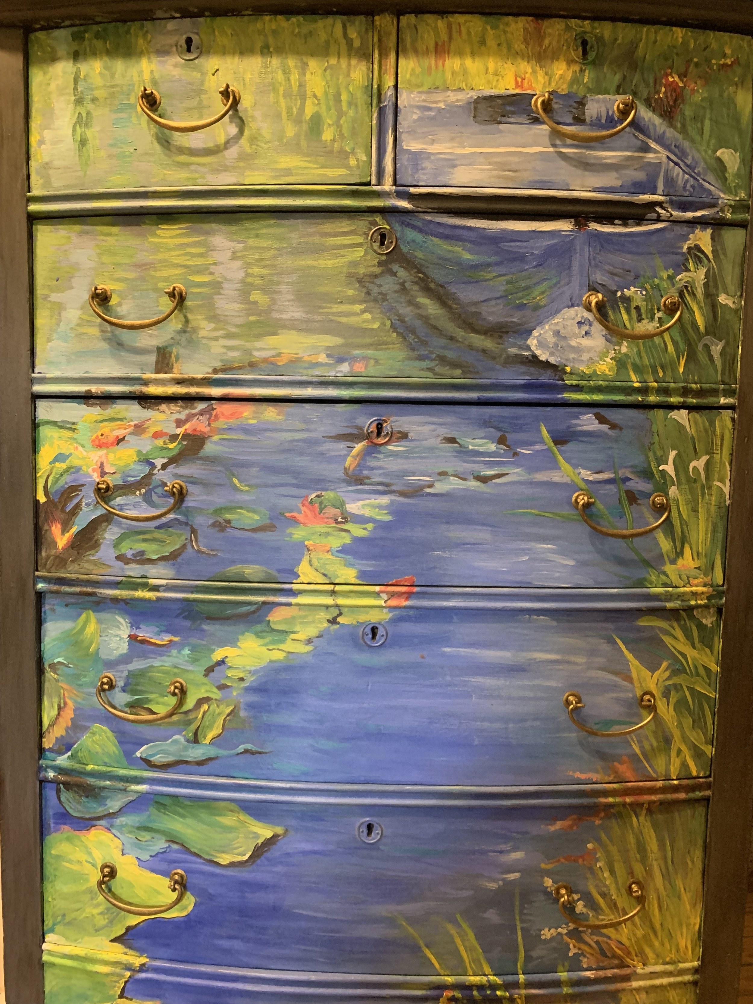 Monet’s Bateau Dresser, painted furniture project by Wendy Molinaroli