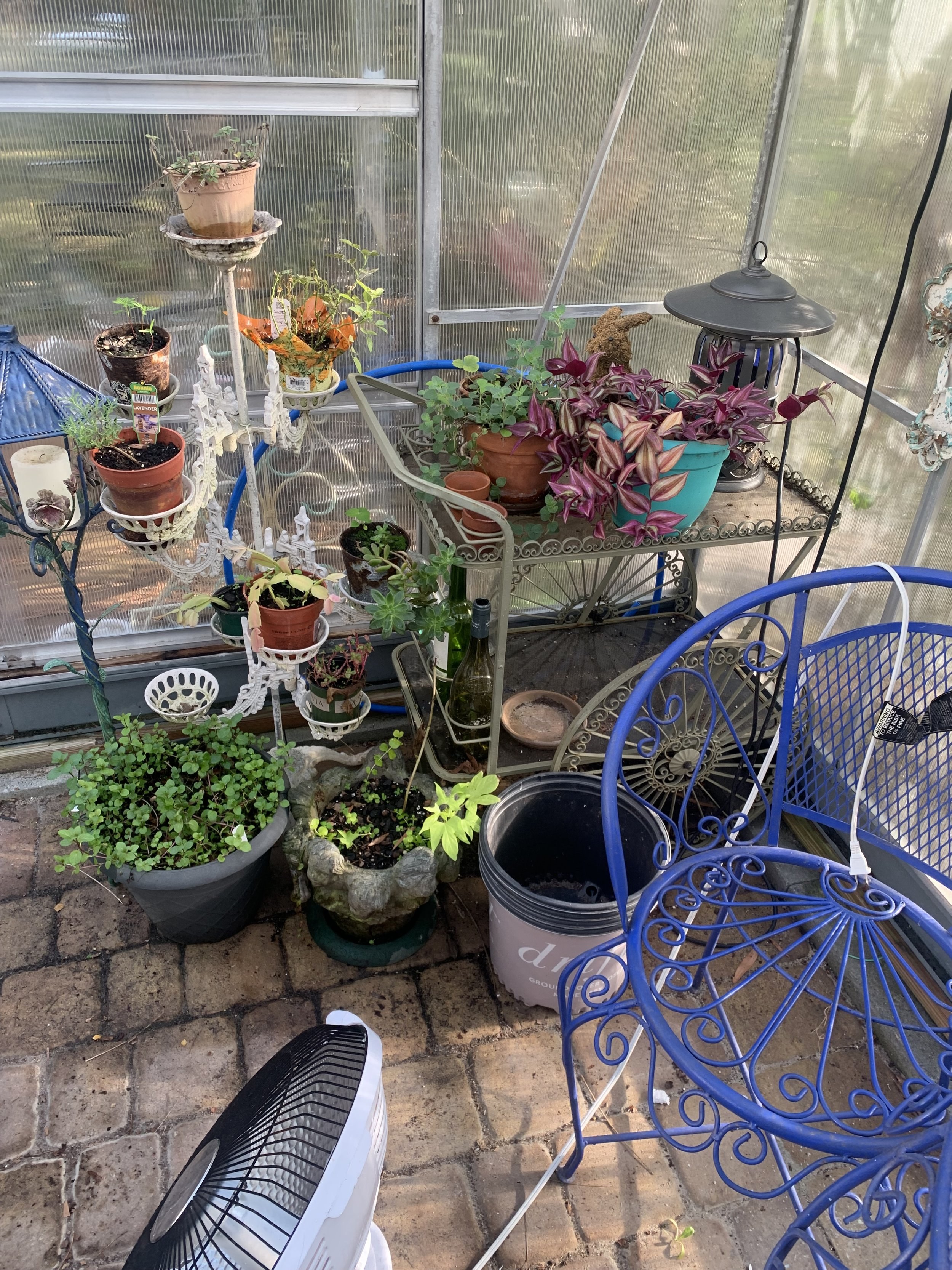 Some of the garden ephemera. The lantern on the left is also painted with DIY Paint.