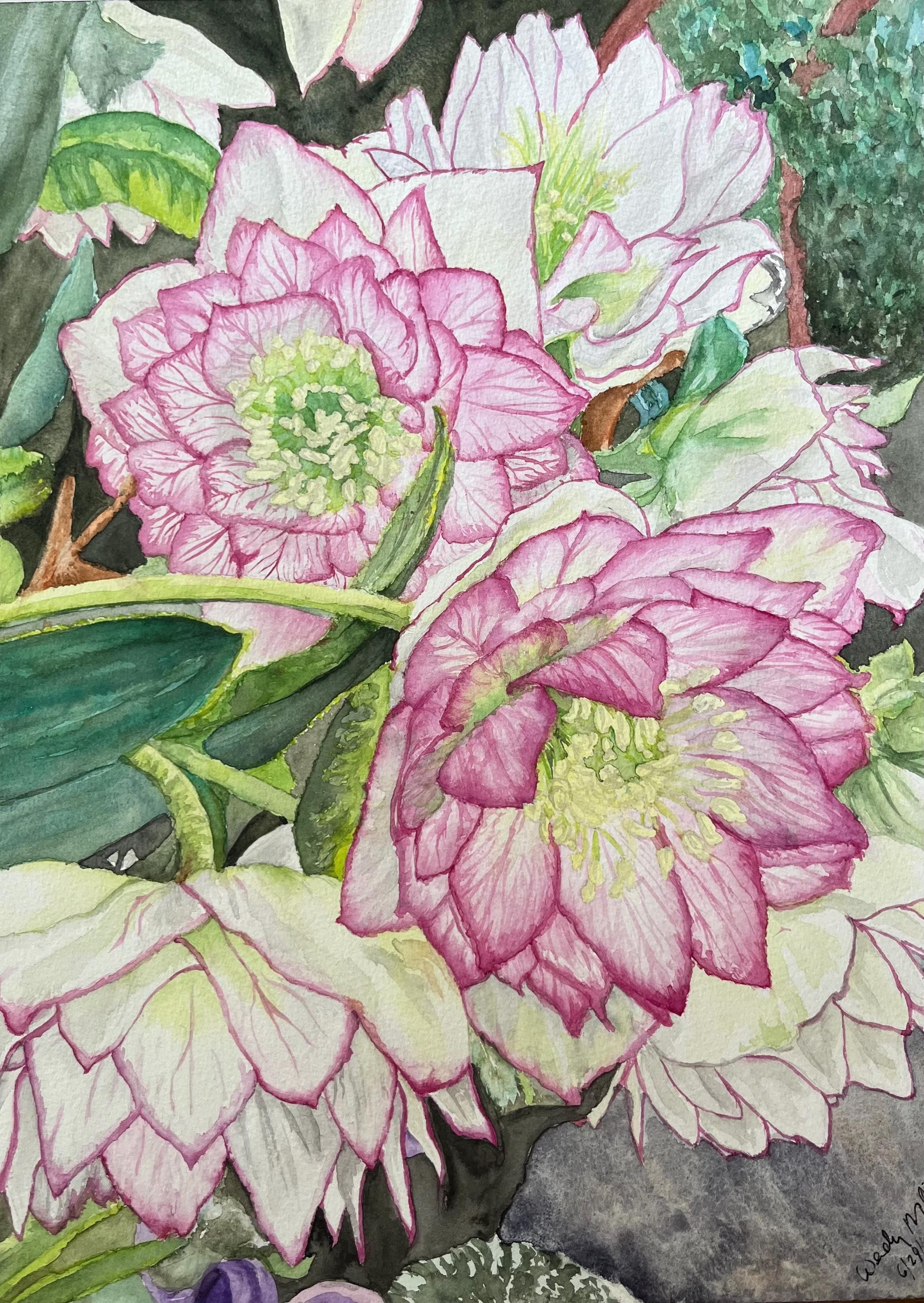 Botanical Hellebore Print – Watercolor Giclée Fine Art Reproduction by Wendy Molinaroli, Floral Garden Wall Decor, Matted 11x14