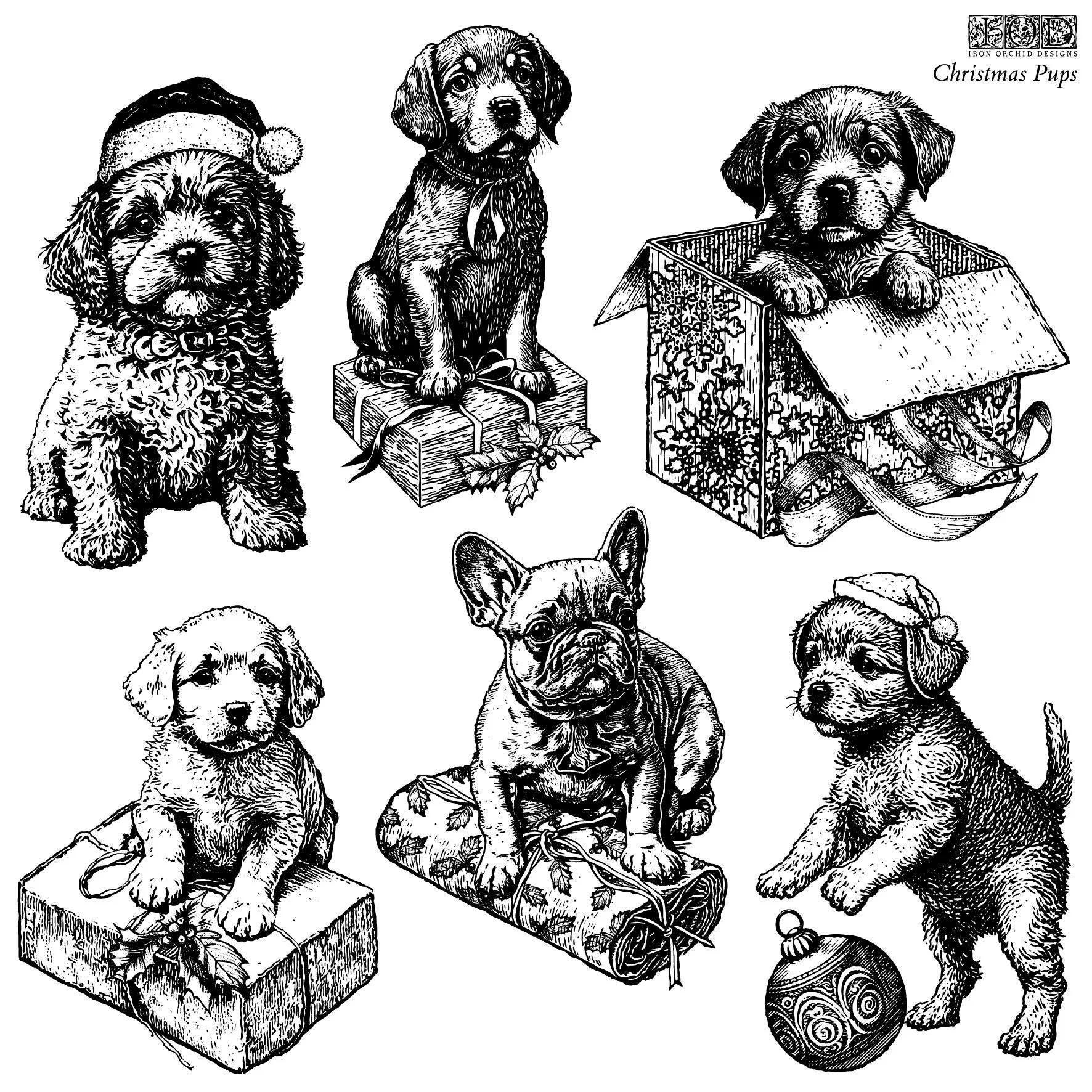 Christmas Puppies IOD Stamp