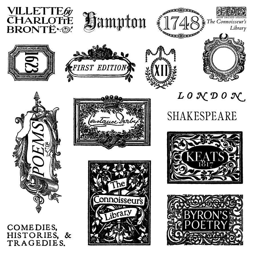 The Connoisseur's Library Labels 6x6 IOD Stamp
