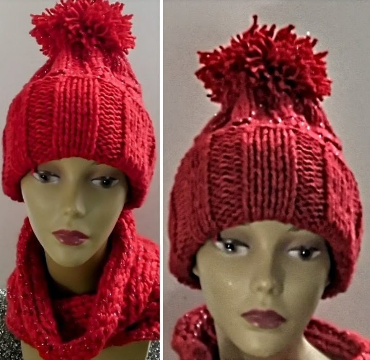 Cashmere Blend Pom Pom Knit Beanie & Versatile Cowl (2 PC), view 3