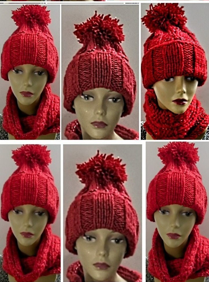 Cashmere Blend Pom Pom Knit Beanie & Versatile Cowl (2 PC), view 4