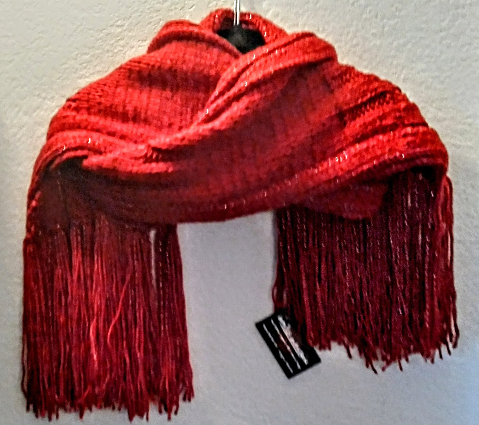 Cashmere Blend Hooded Scarf With Fringe Benefits, view 2