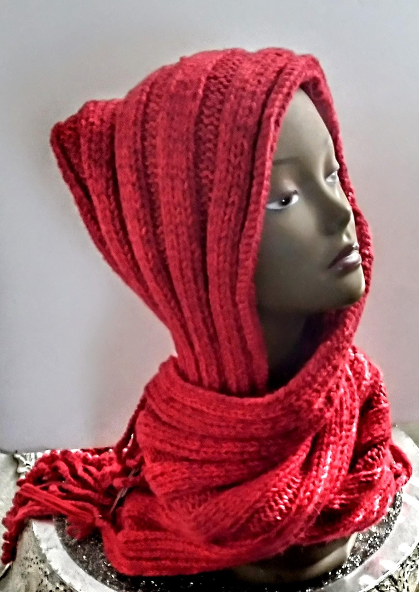 Cashmere Blend Hooded Scarf With Fringe Benefits, view 3