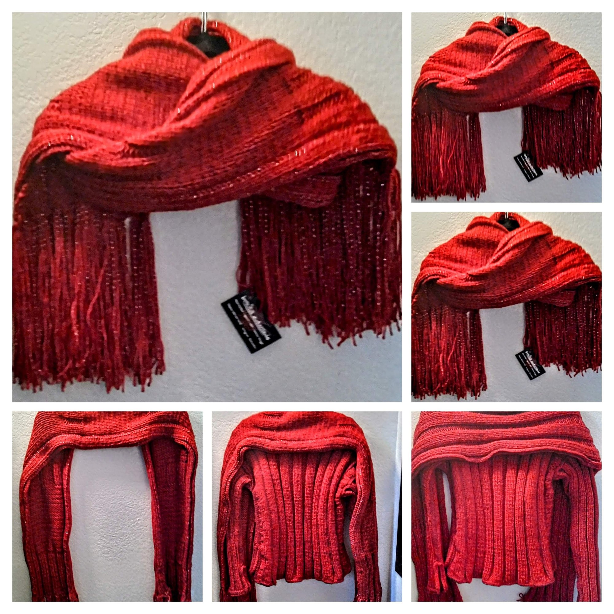 Cashmere Blend Hooded Scarf With Fringe Benefits, view 6