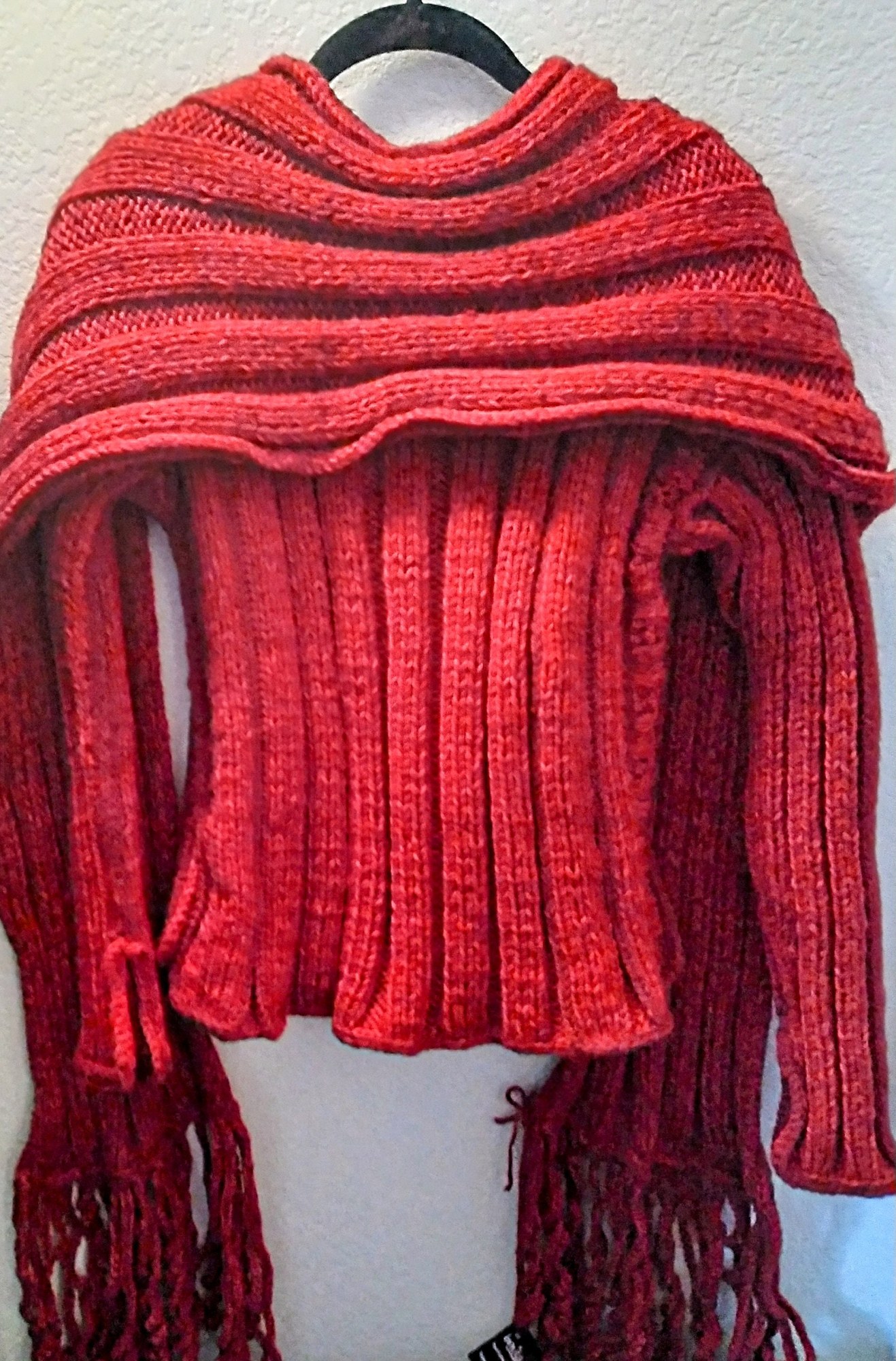 Cashmere Blend Hooded Scarf With Fringe Benefits, view 7