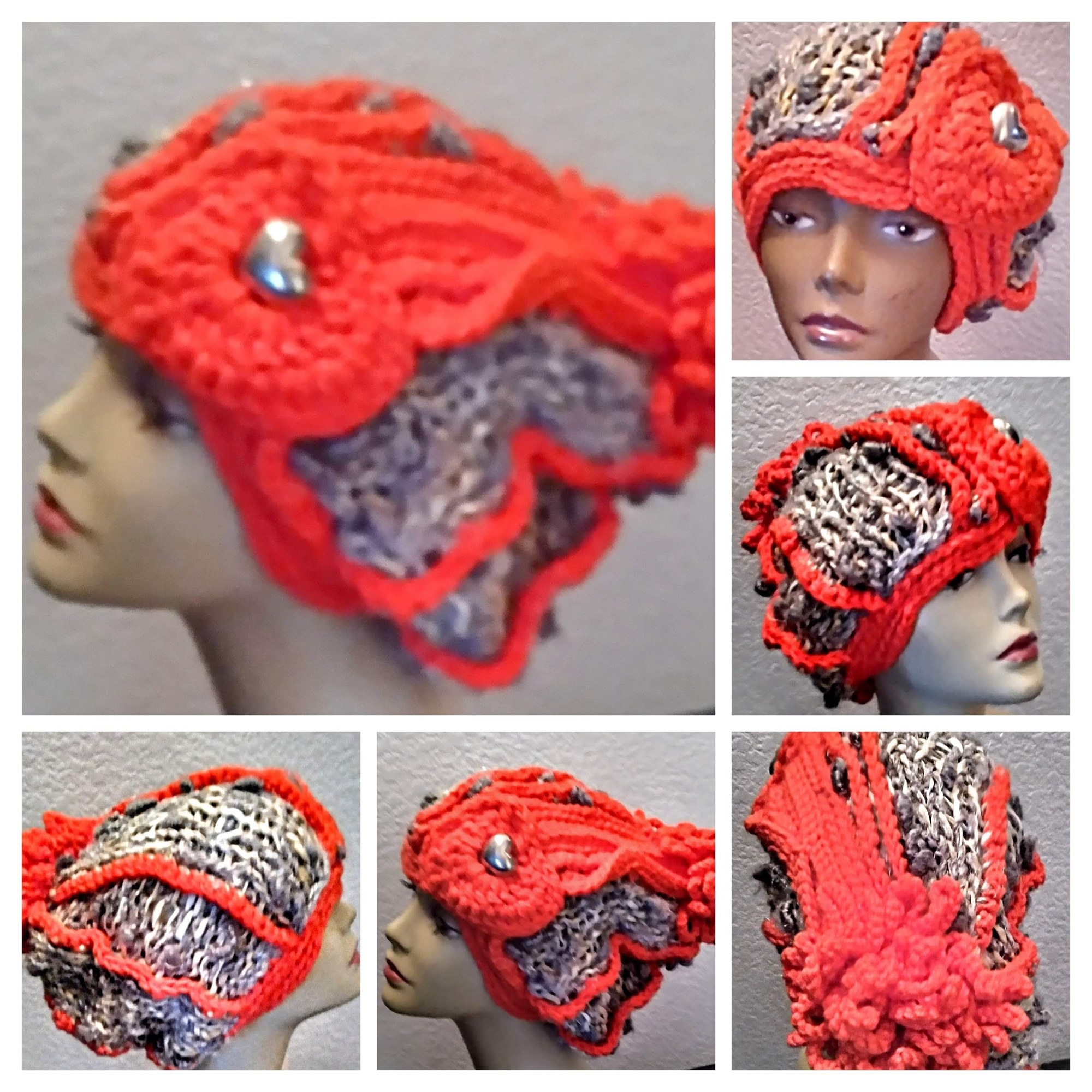 Novelty Knit Hat With Embossed Crochet Accents, view 2