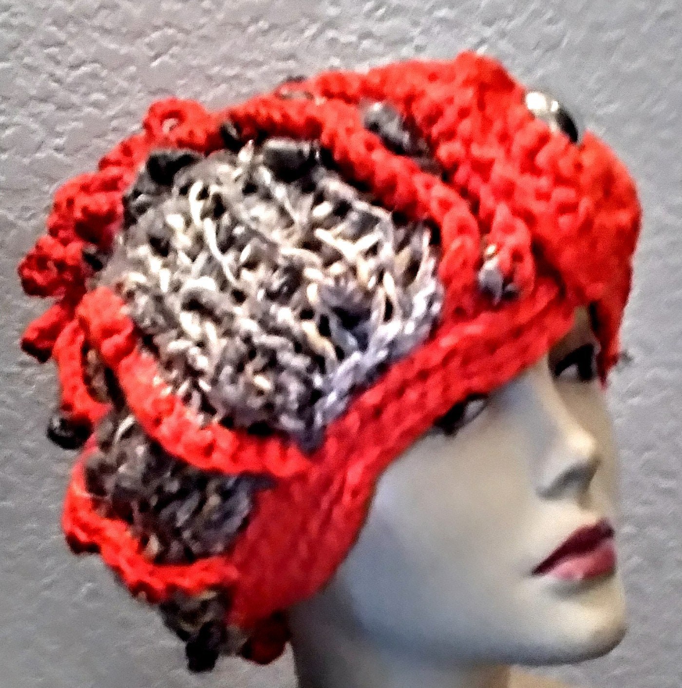 Novelty Knit Hat With Embossed Crochet Accents, view 3