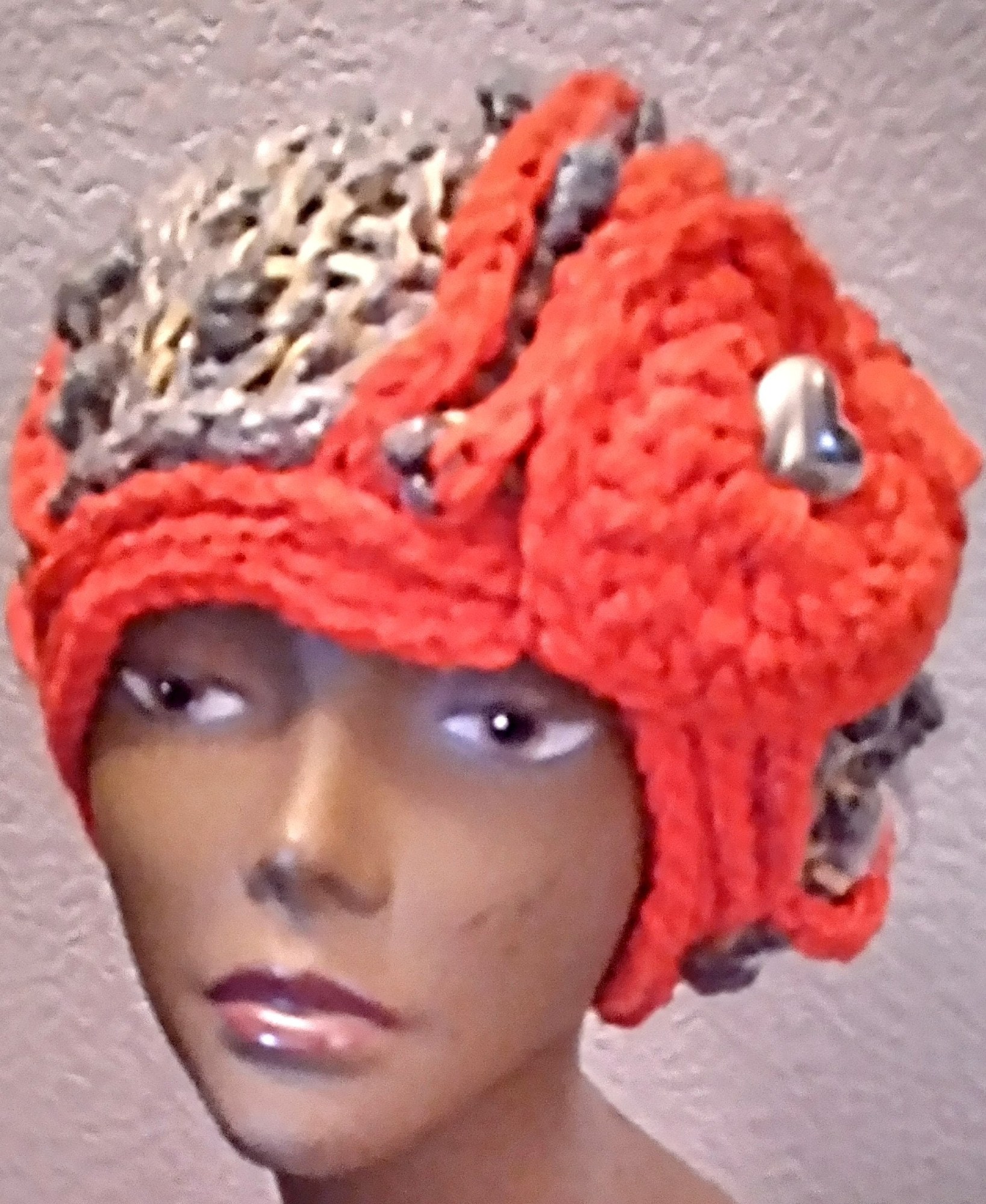 Novelty Knit Hat With Embossed Crochet Accents, view 4