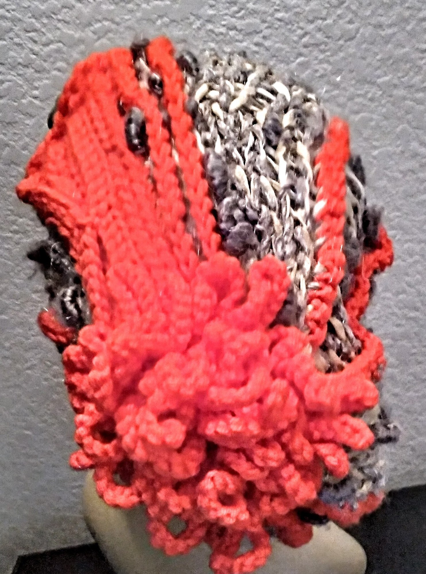 Novelty Knit Hat With Embossed Crochet Accents, view 6