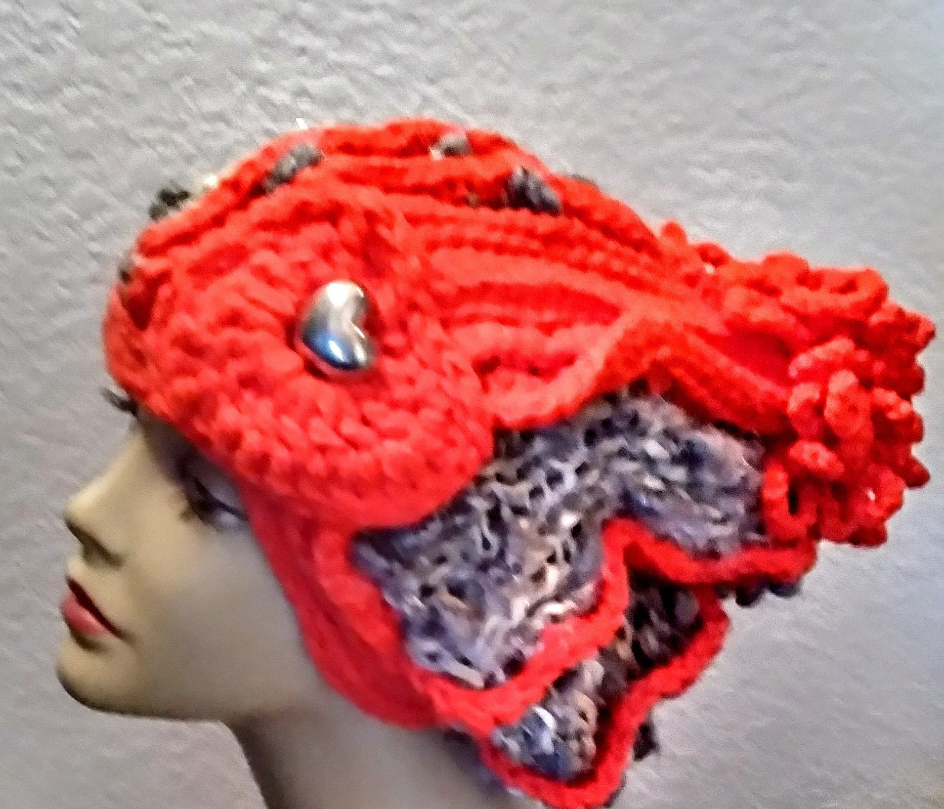 Novelty Knit Hat With Embossed Crochet Accents, view 7