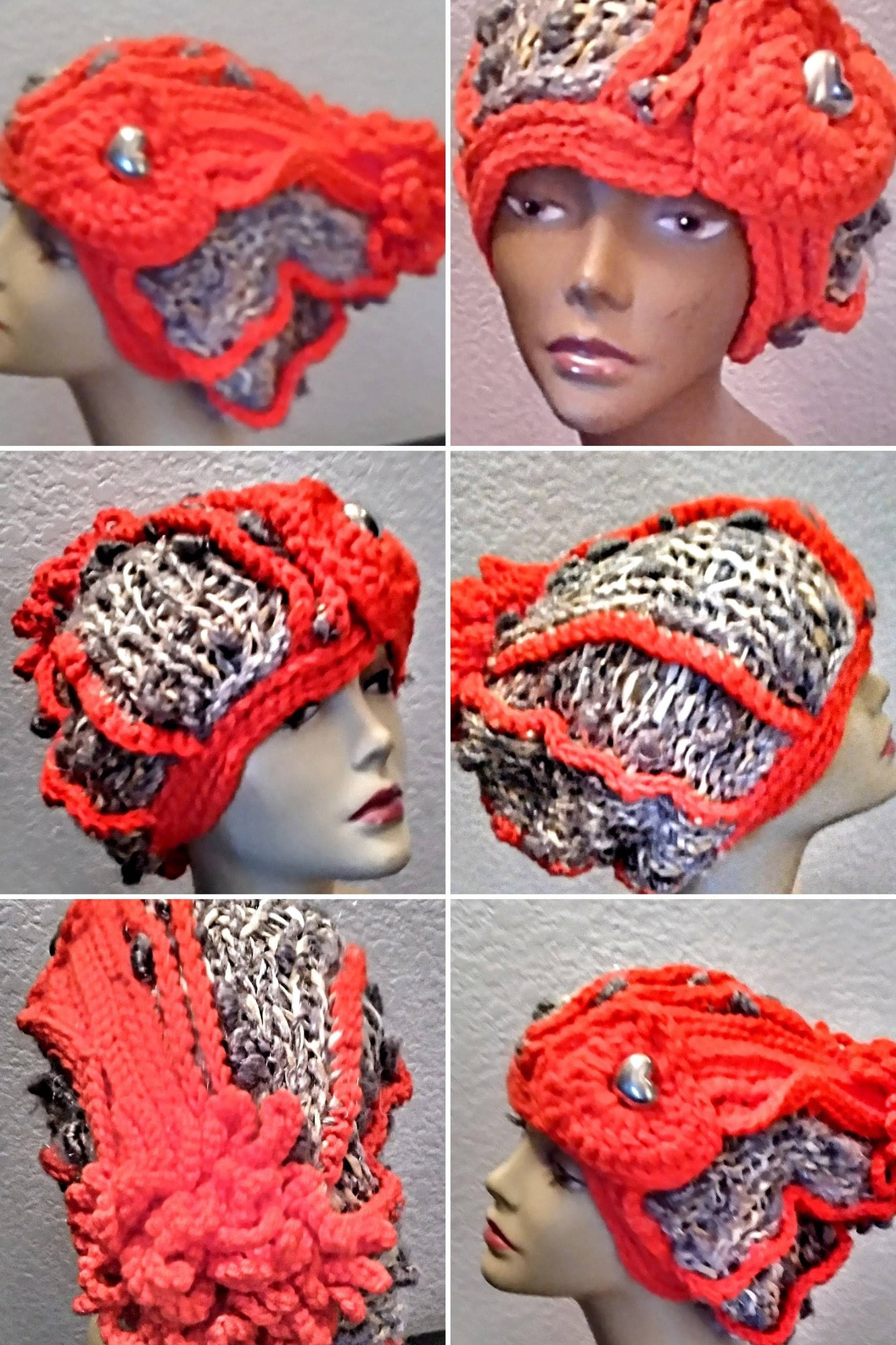 Novelty Knit Hat With Embossed Crochet Accents, view 8