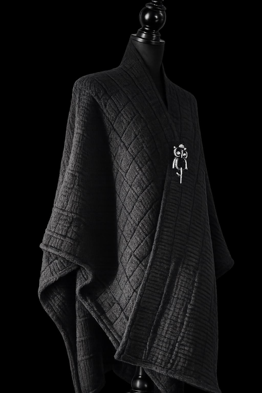 Textural Hand-knitted Assymetrical Maxi Poncho Cape, view 4