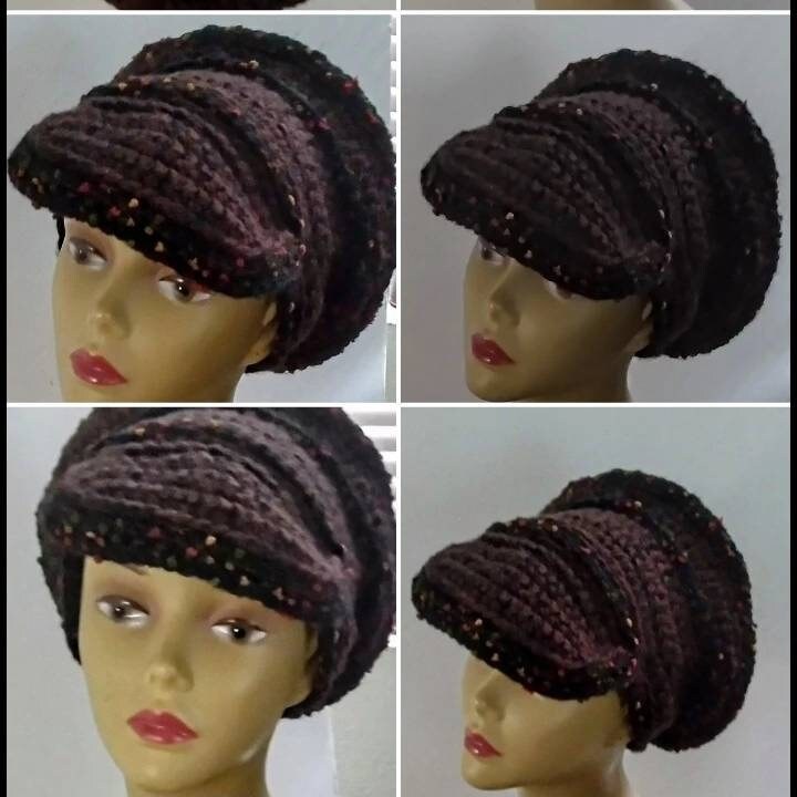 Cashmere Blend Newsboy Cap: Chocolate Brown Knit Hat, view 3