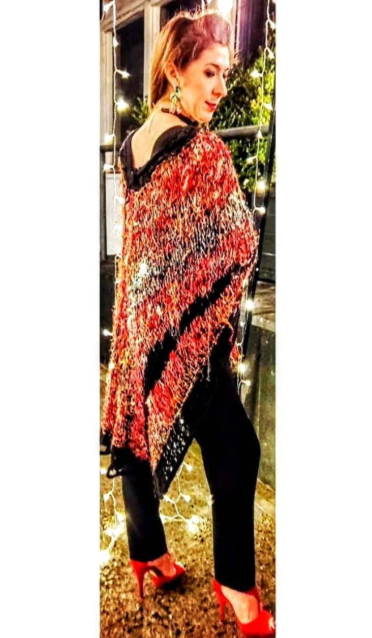 Artisanal Recycled Silk Assymetrical Poncho