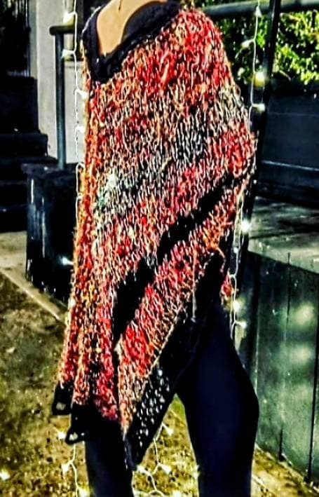 Artisanal Recycled Silk Assymetrical Poncho, view 2