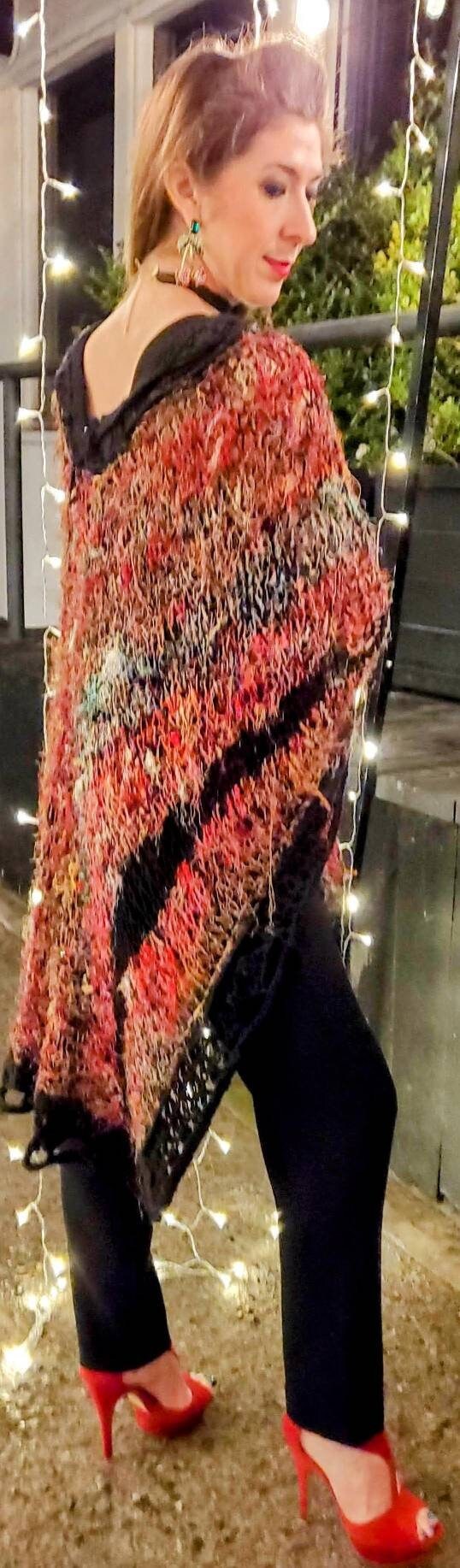 Artisanal Recycled Silk Assymetrical Poncho, view 4