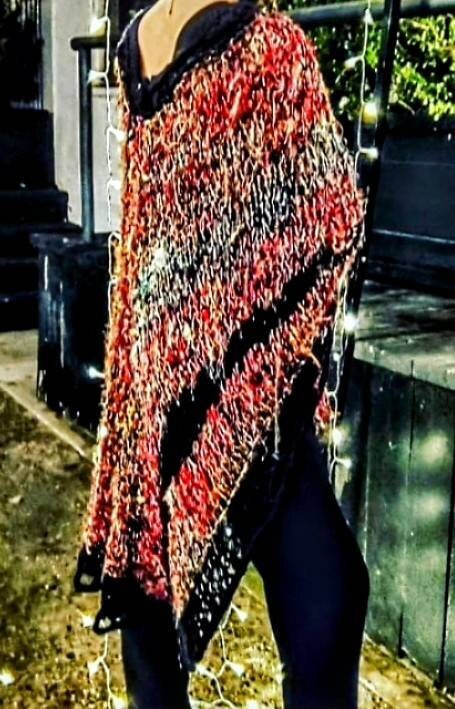 Artisanal Recycled Silk Assymetrical Poncho, view 6