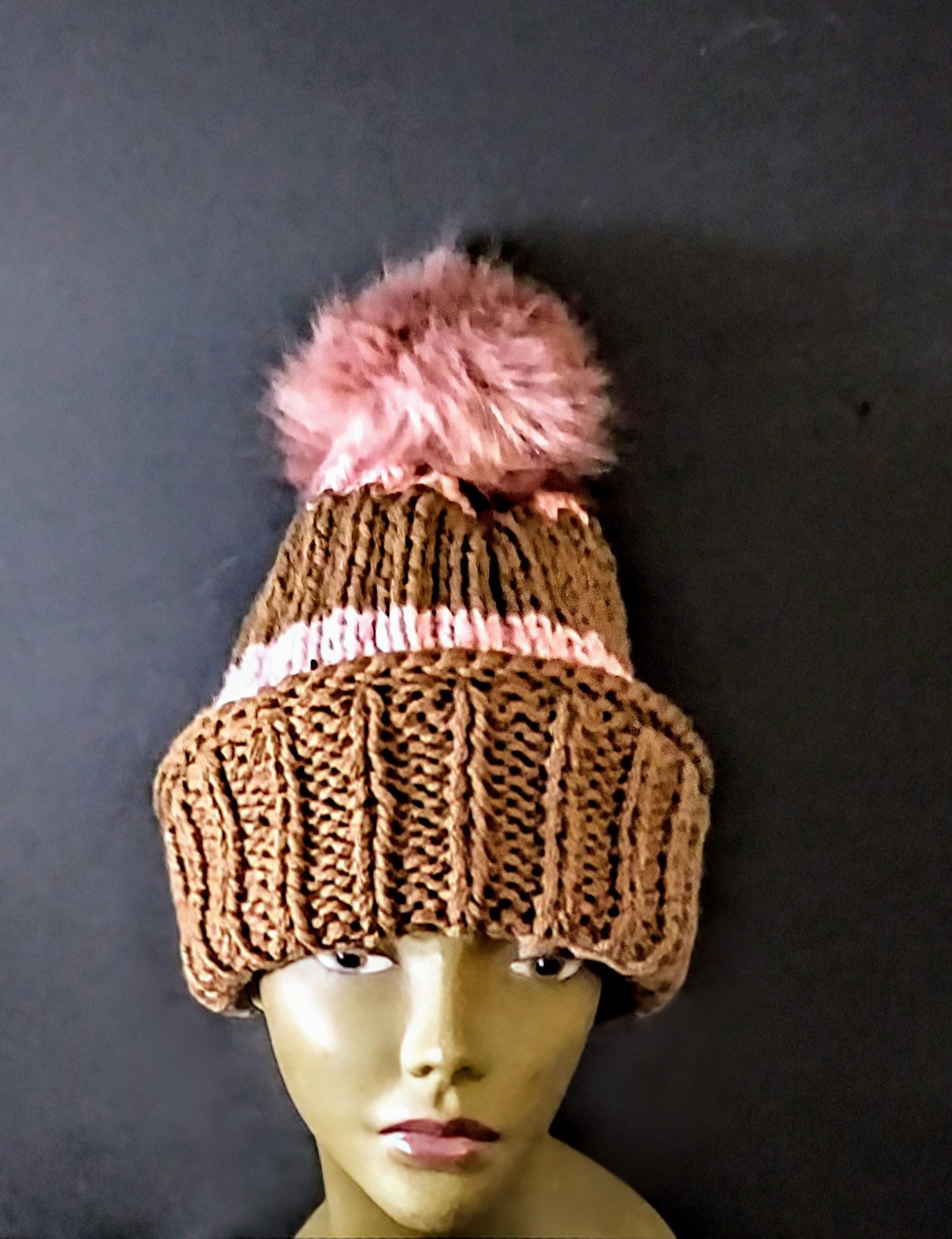 Hand Knit Pom Pom Beanie