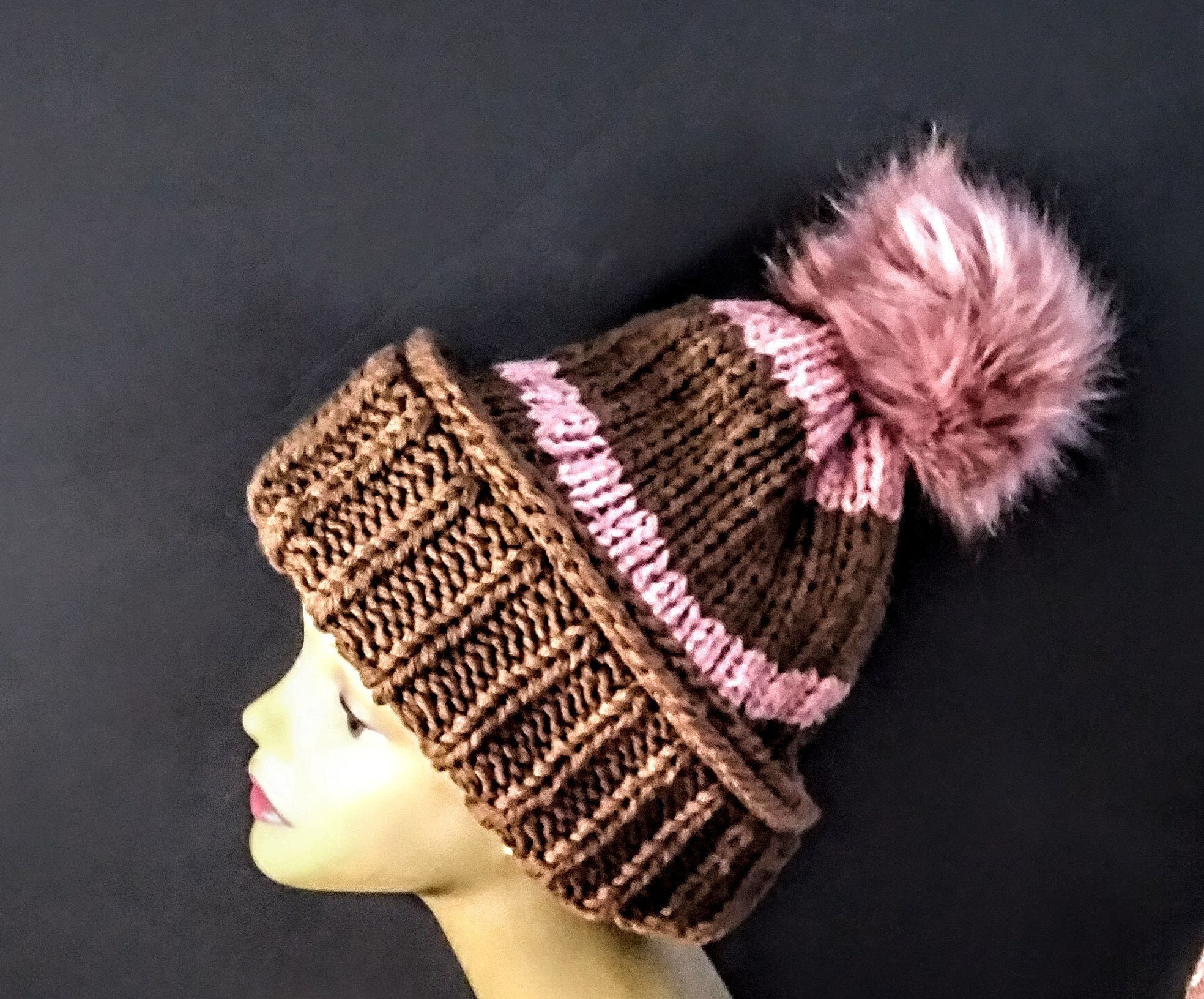 Hand Knit Pom Pom Beanie, view 3
