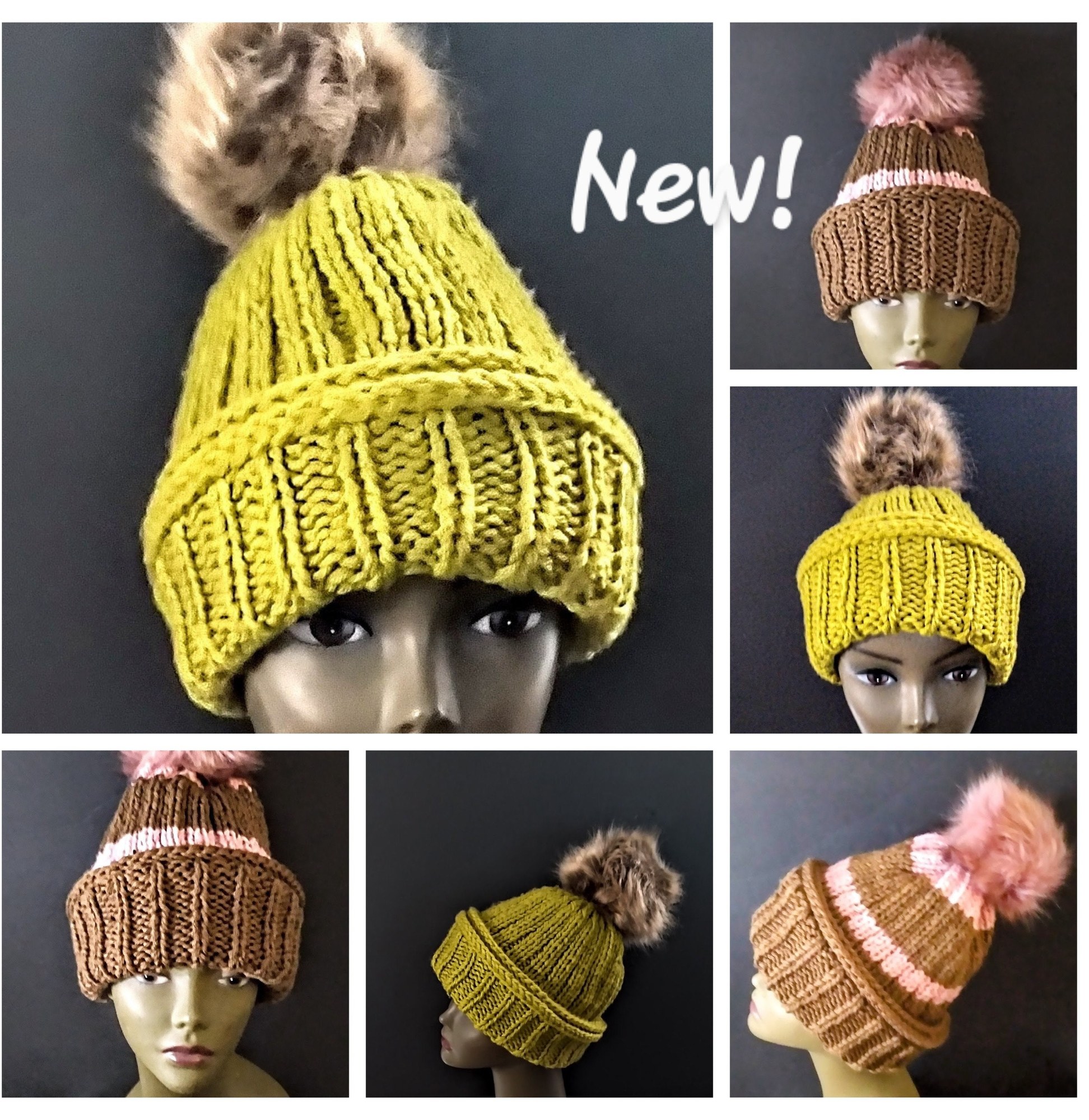 Hand Knit Pom Pom Beanie, view 4