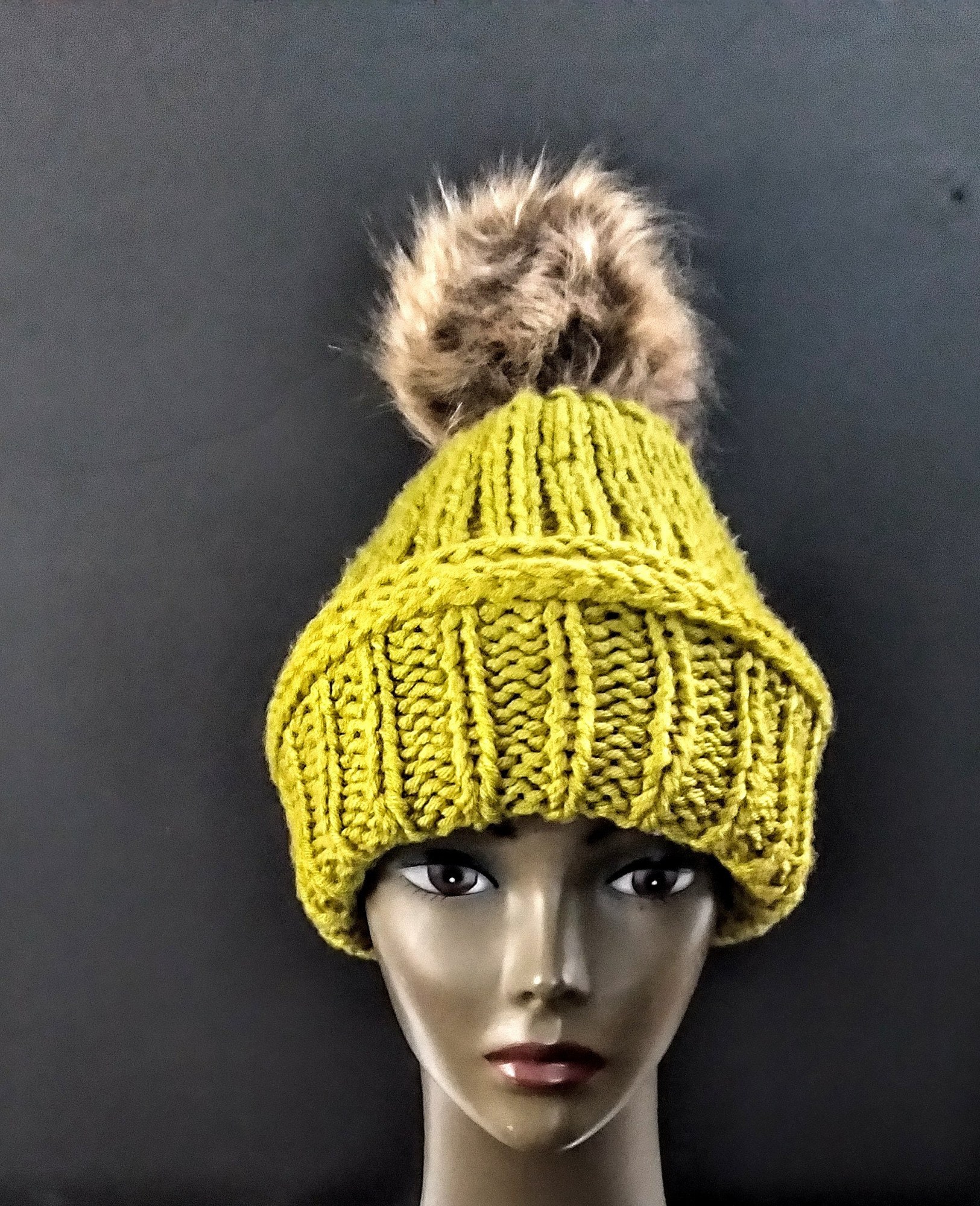 Hand Knit Pom Pom Beanie, view 5