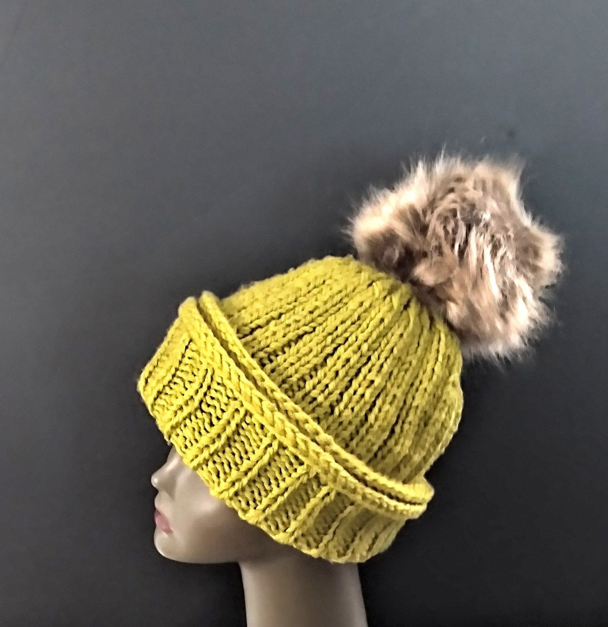 Hand Knit Pom Pom Beanie, view 7