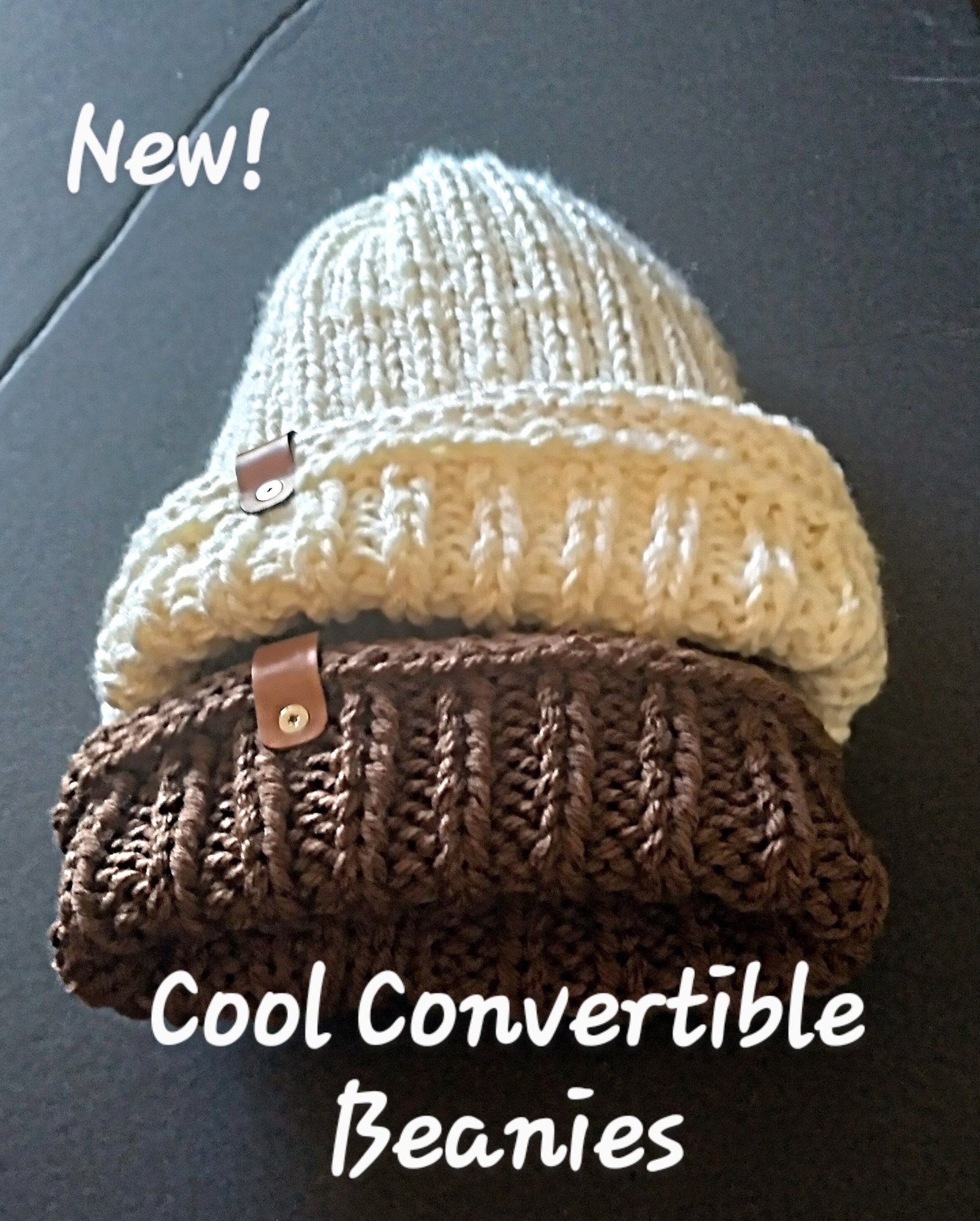 Convertible Beanies With Faux Leather Tags II